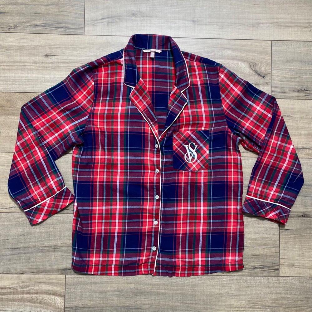 Victoria's Secret Womens Plaid Long Sleeve Button Up Pajama Top Size Medium